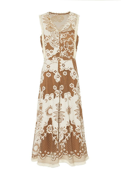 BEATRICE B DRESS WOVEN LACE SUN MOTIF 23FE6034SOLEIL