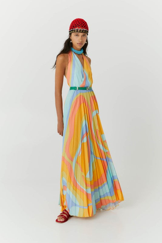 BEATRICE B DRESS HALTER NECK MAXI RAINBOW 23FE6035SHADESP