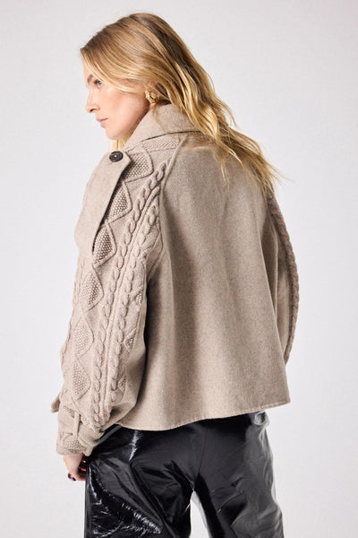 NOTSHY JACKET CROP TRENCH FRINGE LAPEL CABLE KNIT SLEEVES 4709584 KASSIA 