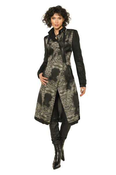 BEATE HEYMANN COAT GEOMETRIC BROCADE PU SLEEVE HALF ZIP 928-35