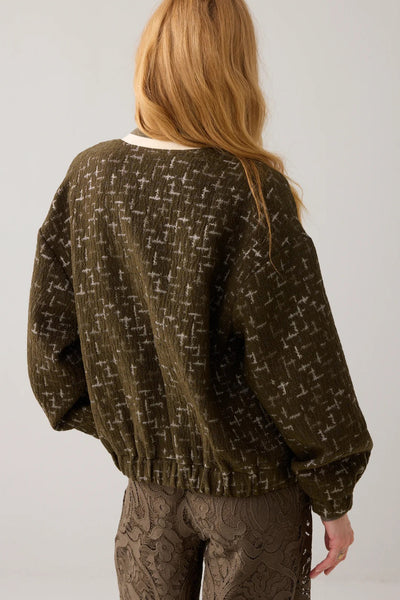 SUMMUM JACKET LIGHT LUREX JACQUARD STRIPE RIB TRIM WITH ELASTICATED WAIST & CUFFS 1s1261-655