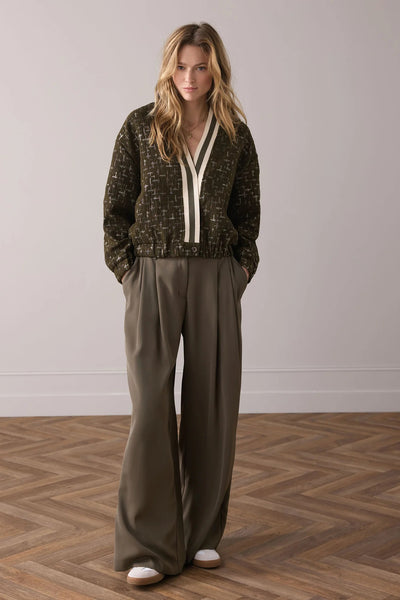 SUMMUM JACKET LIGHT LUREX JACQUARD STRIPE RIB TRIM WITH ELASTICATED WAIST & CUFFS 1s1261-655