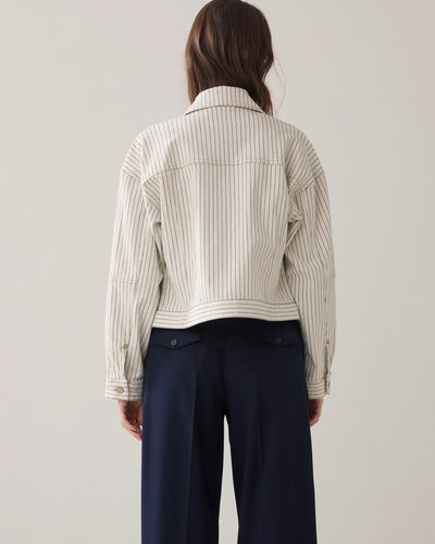 SUMMUM JACKET DENIM STRIPE ROUND COLLAR ACCORDIAN POCKETS 1s1289-12403