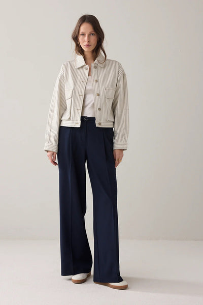 SUMMUM JACKET DENIM STRIPE ROUND COLLAR ACCORDIAN POCKETS 1s1289-12403