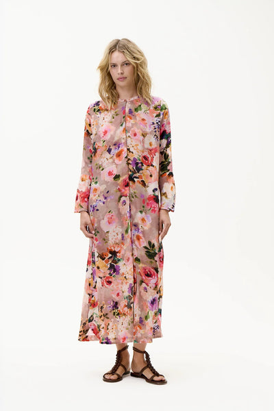 ONESEASON DRESS MAXI MULTI FLORAL PRINT SLEEVE DETAIL N26-09691-756 INDIA SOLLER