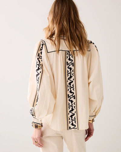 SUMMUM TOP HEAVY EMBROIDERED COTTON PUFF SLEEVE WITH CUFF 2s3342-12312