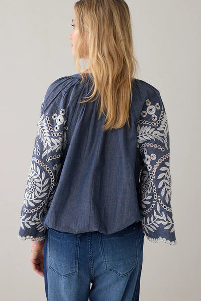 SUMMUM TOP EMBROIDERED CHAMBRAY FLARED SLEEVE 2s3414-12419