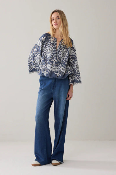 SUMMUM TOP EMBROIDERED CHAMBRAY FLARED SLEEVE 2s3414-12419