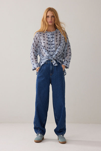 SUMMUM BLOUSE FINE LYOCELL MIX TIE DYE STAR ON STRIPE MAO COLLAR 2s3463-12368