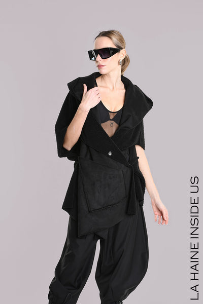 LA HAINE JACKET ECO SHEEPSKIN OPEN SIDES WITH POPPERS AND HOOD A25053M1169