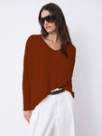 NOTSHY SWEATER CASHMERE V NECK RIB SLEEVE SIDE SLITS 4704001C FAUSTINE BRICK
