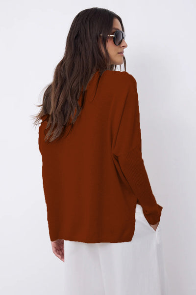NOTSHY SWEATER CASHMERE V NECK RIB SLEEVE SIDE SLITS 4704001C FAUSTINE BURNT