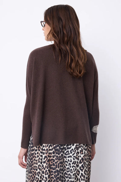 NOTSHY SWEATER CASHMERE V NECK RIB SLEEVE SIDE SLITS 4704001C FAUSTINE CHOCOLATE
