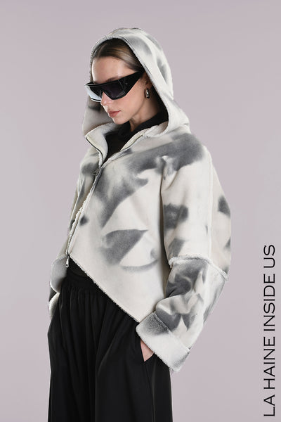 LA HAINE JACKET ECO SHEEPSKIN WIDE FIT HI LO HEM WITH HOOD FULL ZIP A25314W5167