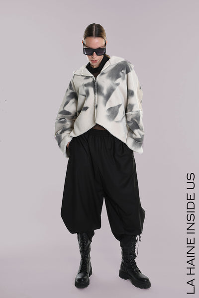 LA HAINE JACKET ECO SHEEPSKIN WIDE FIT HI LO HEM WITH HOOD FULL ZIP A25314W5167
