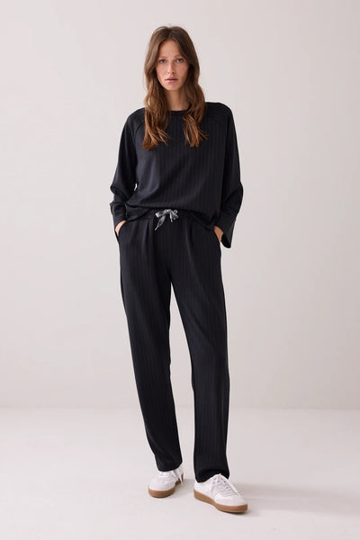 SUMMUM TROUSER TAPERED SOFT SCUBA PINSTRIPE ELASTICATED TIE WAIST 4s2854-30716