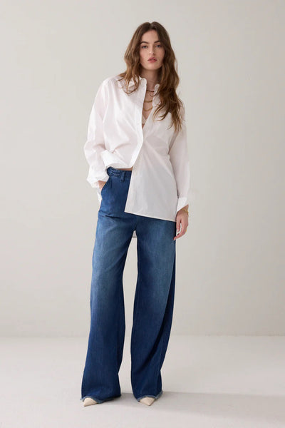 SUMMUM JEANS SOFT WIDE LEG DARK WASH INDIGO SIDE PANEL 4s2926-5174