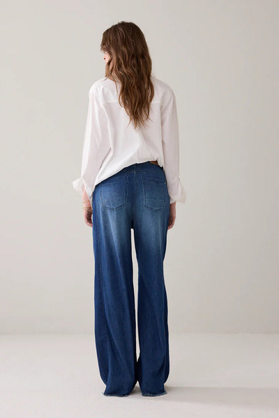 SUMMUM JEANS SOFT WIDE LEG DARK WASH INDIGO SIDE PANEL 4s2926-5174