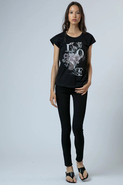 RELIGION TOP SLIM FIT LOVE TEE WITH FLOWERS AND TUBE BEADING 56BDRT14/254 DREAM