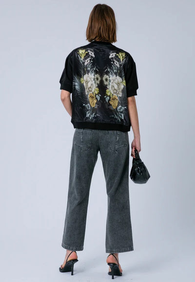 RELIGION TOP SILKY FLORAL BACK SWEAT TEE WITH RIB TRIM 56ICNT15/610 CITRINE