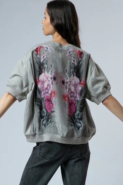 RELIGION TOP SILKY FLORAL BACK SWEAT TEE WITH RIB TRIM 56ICNT15/858 CITRINE