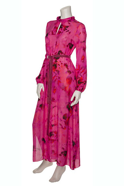 BEATE HEYMANN DRESS MAXI SATIN FEEL HI NECK VELVET BELT 135-27