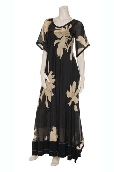 BEATE HEYMANN DRESS MAXI BIAS CUT FLORAL TRAPEZE JERSEY TRIM 123-4