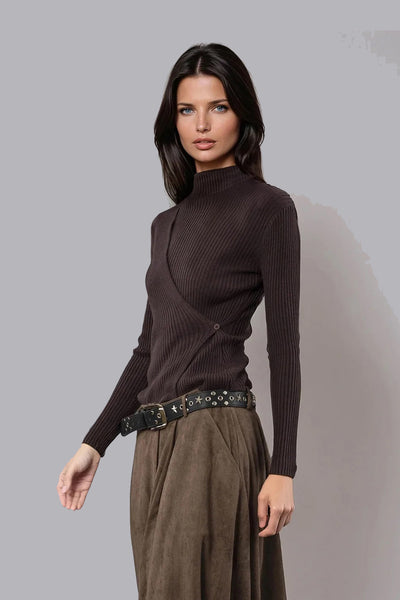 RELIGION SWEATER FINE RIB WITH CROSS OVER PANEL AND SIDE BUTTON 75HSEW66-457 SERENA