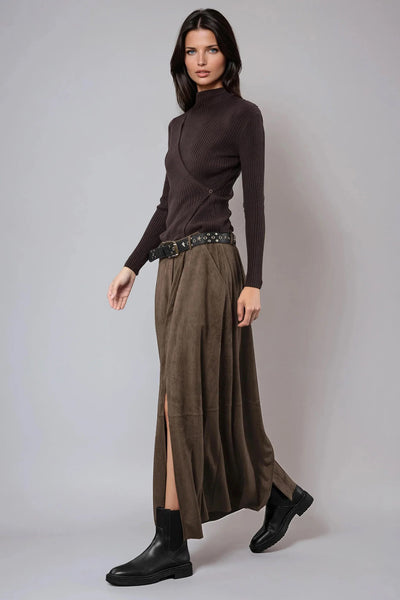 RELIGION SKIRT SUEDETTE HIPSTER MAXI WITH STITCH DETAIL AND FRONT SLIT 75HADK74-099 AIDA