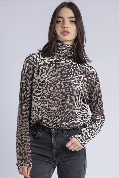 RELIGION TOP LONG SLEEVE ANIMAL DEVORE ROLL NECK HEMT85-157 EMMY