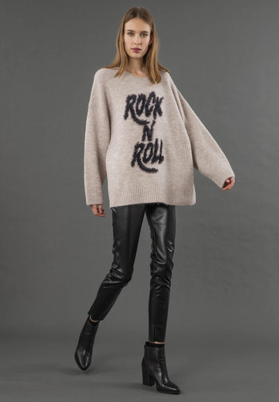 RELIGION SWEATER SOFT OVERSIZE ROUND NECK ROCK N ROLL SCRIPT 75HHTW35