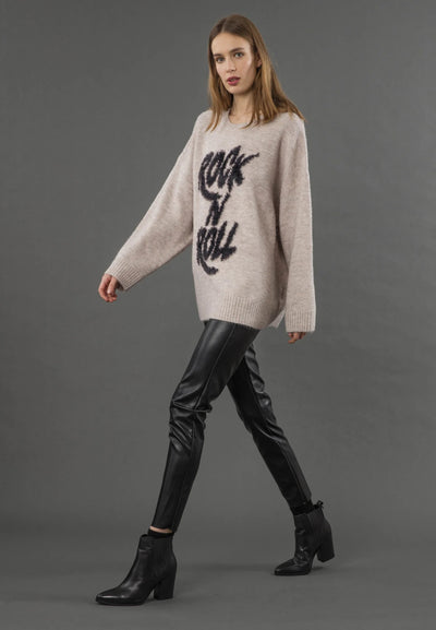 RELIGION SWEATER SOFT OVERSIZE ROUND NECK ROCK N ROLL SCRIPT 75HHTW35