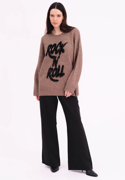 RELIGION SWEATER SOFT OVERSIZE ROUND NECK ROCK N ROLL SCRIPT 75HHTW35-457 HATTY