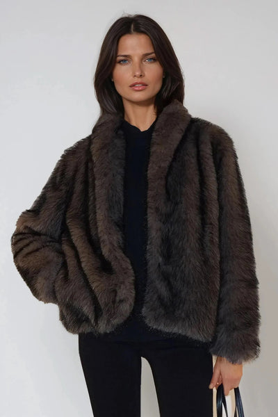 RELIGION JACKET BLACK TIP FAUX FUR OPEN COLLAR HOOK AND EYE CLOSURE 75HLNJ55-457 LUNA