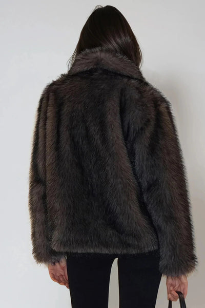 RELIGION JACKET BLACK TIP FAUX FUR OPEN COLLAR HOOK AND EYE CLOSURE 75HLNJ55-457 LUNA