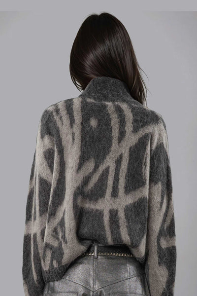 RELIGION CARDIGAN BRUSHED YARN WOOL MIX FULL ZIP HIGH NECK ABSTRACT KNIT  75HMYC17-476 MAYA