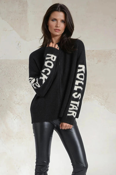 RELIGION CARDIGAN ZIP UP SOFT HIGH NECK ROCK N ROLL STAR SLEEVES 75HPBC17-002 PHOEBE