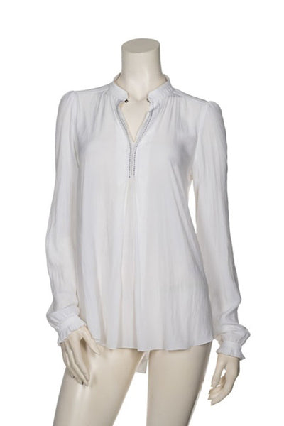 BEATE HEYMANN TOP GRANDAD COLLAR WITH V AND PLEAT ELASTICATED SLEEVE 1039-102