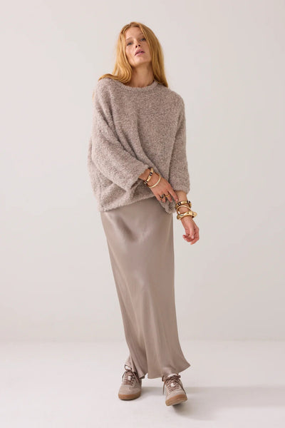 SUMMUM SWEATER ALPACA MIX ROUND NECK BOUCLE BOX FIT 3/4 SLEEVE 7s7925-70030