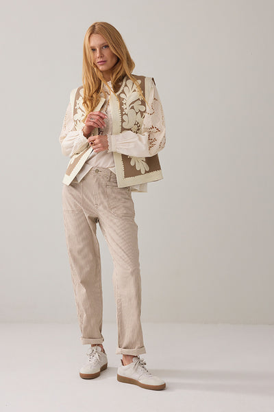 SUMMUM GILET GABARDINE ETHNIC EMBROIDERED STITCH DETAIL LINING 9s264-12418
