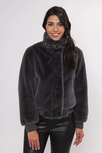 RINO & PELLE JACKET FAUX FUR BOMBER HI NECK 7002411 AMBRA GRAPHITE