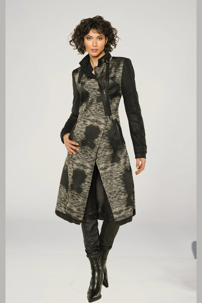 BEATE HEYMANN COAT GEOMETRIC BROCADE PU SLEEVE HALF ZIP 928-35