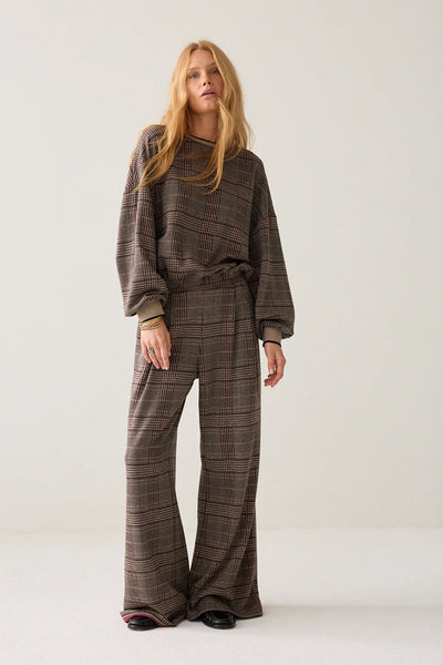 SUMMUM TROUSER SOFT WIDE LEG PRINCE OF WALES CHECK PLEATS 4s3020-30794