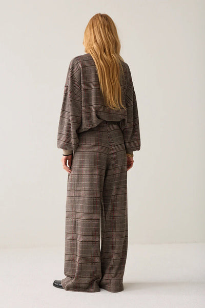 SUMMUM TROUSER SOFT WIDE LEG PRINCE OF WALES CHECK PLEATS 4s3020-30794