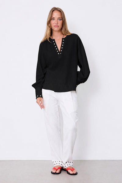NOTSHY TOP  V NECK PUFF SLEEVE EYELET TRIM  DEEP CUFF CALI NF9U002