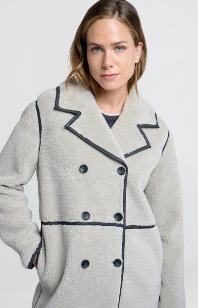 YAYA COAT LONG TEDDY WITH ECO LEATHER TRIM 02-011016