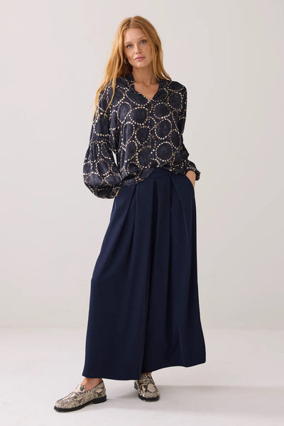 SUMMUM TOP SILKY CIRCLE PRINT PLEAT SLEEVE WITH SMOCK CUFFS 2s3341-12263