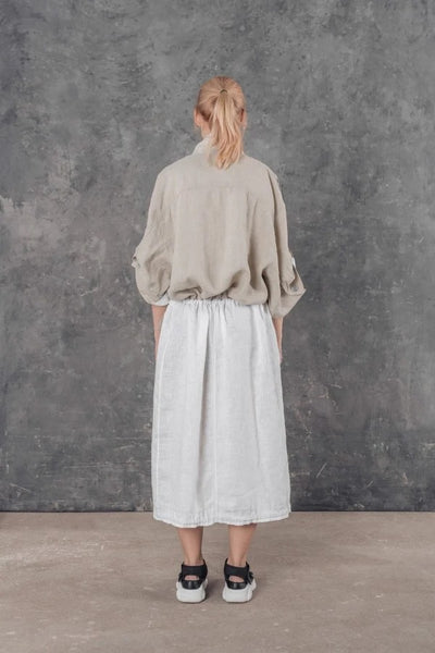 LU.EL COAT LINEN CONTRAST DRAW STRING HEM & WAIST TRIM HALF SLEEVE SL61933 WHITE