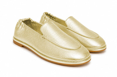 PATRIZIA BONFANTI SHOE METALLIC LEATHER LOAFER WITH HORSESHOE HEEL 64035999 COLLEGE SILK