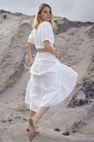 LU.EL TOP LINEN SHORT WITH SLEEVE AND FRONT TIE SL5211 WHITE